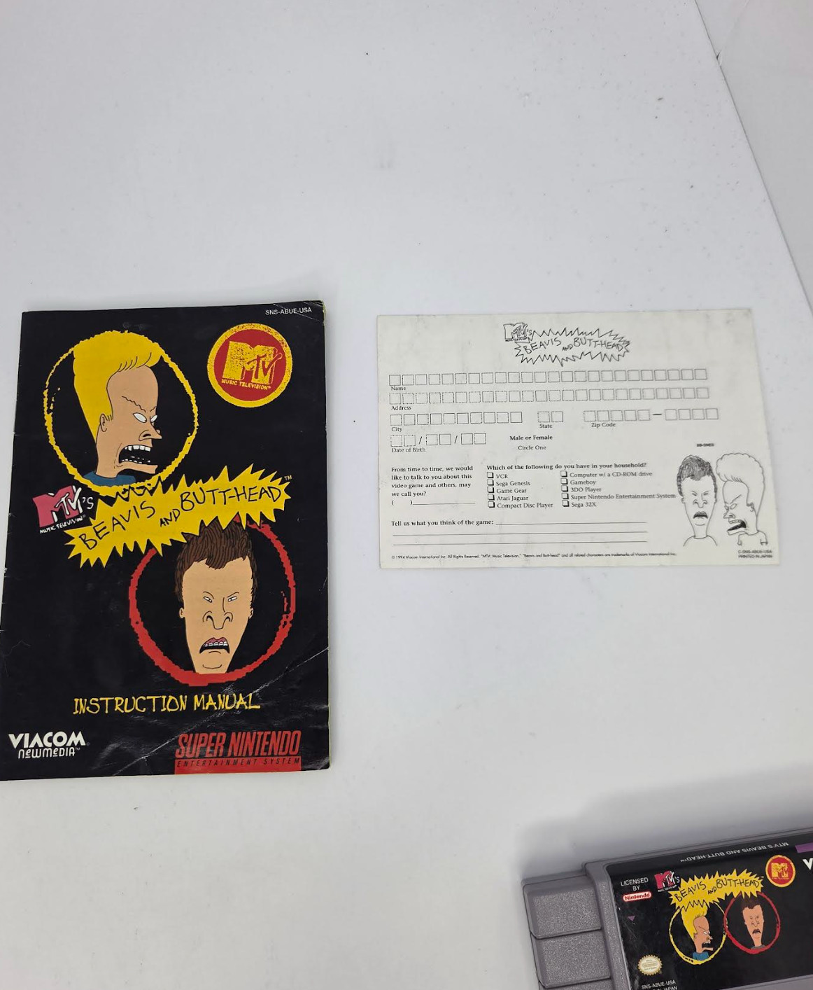 MTV Beavis and Butt-Head SNES Super Nintendo Game Manual Poster Inserts