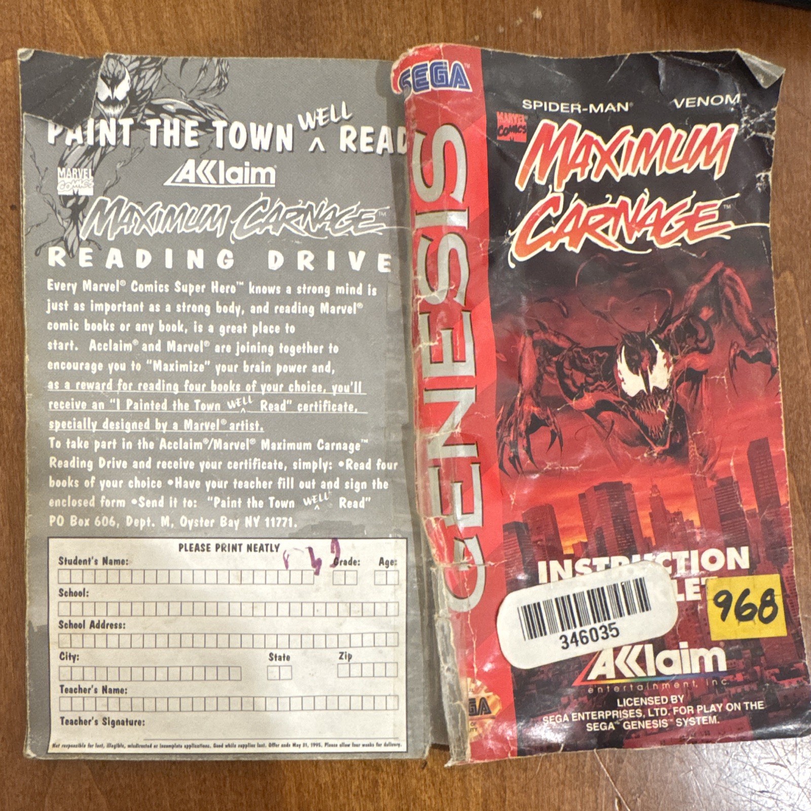 Acclaim Spider-Man & Venom: Maximum Carnage Sega Genesis 1994 CIB Complete