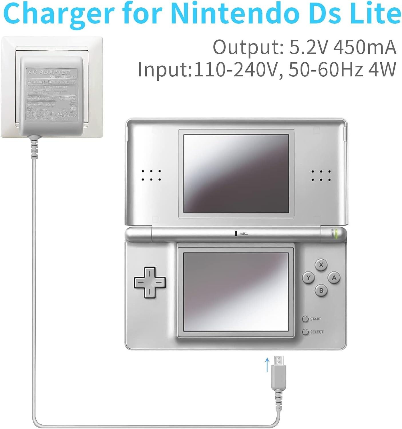 Official OEM Nintendo DS Lite AC Adapter Charger USG-002 (USA), DC5.2V 450mA