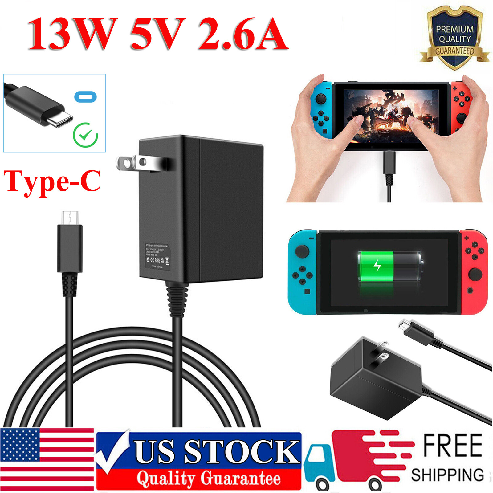 5V / 2.6A 13W USB C Type C AC Power Adapter Wall Charger For NS Nintendo Switch