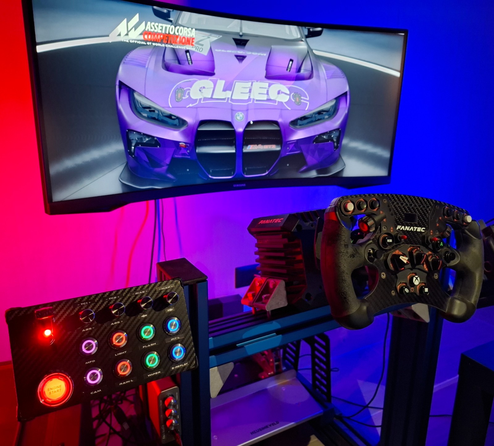 Button Box Console Sim Racing Competizione Illuminated Buttons RGB Start Engine