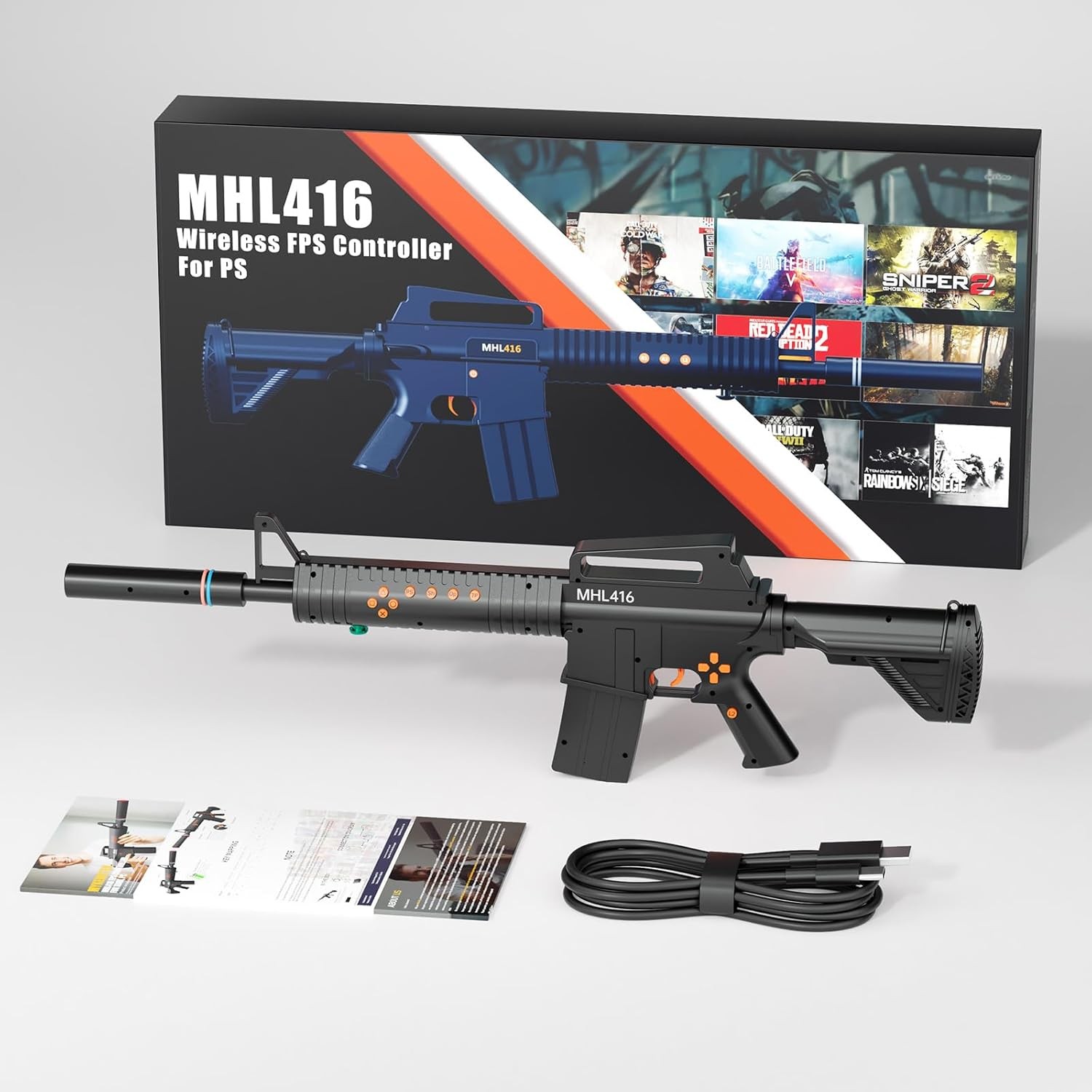 MHL416 – Pro PS4/PS5 Wireless Gun Controller Rifle – Motion Aiming FPS Feedback
