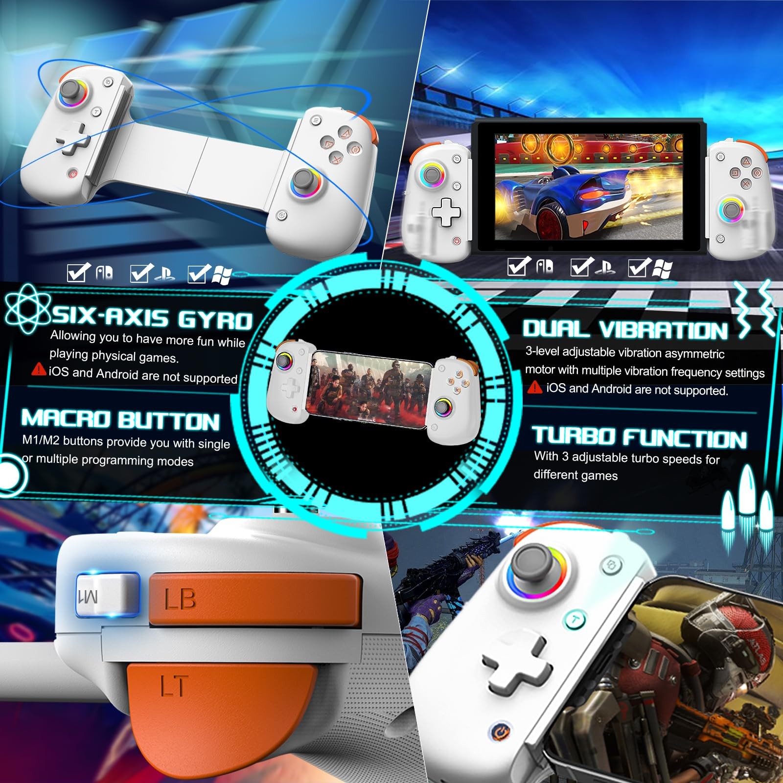 Wireless Hall Effect Gamepad iOS/Android (5-13″) Cloud/Steam/CODM RGB/Turbo Keys