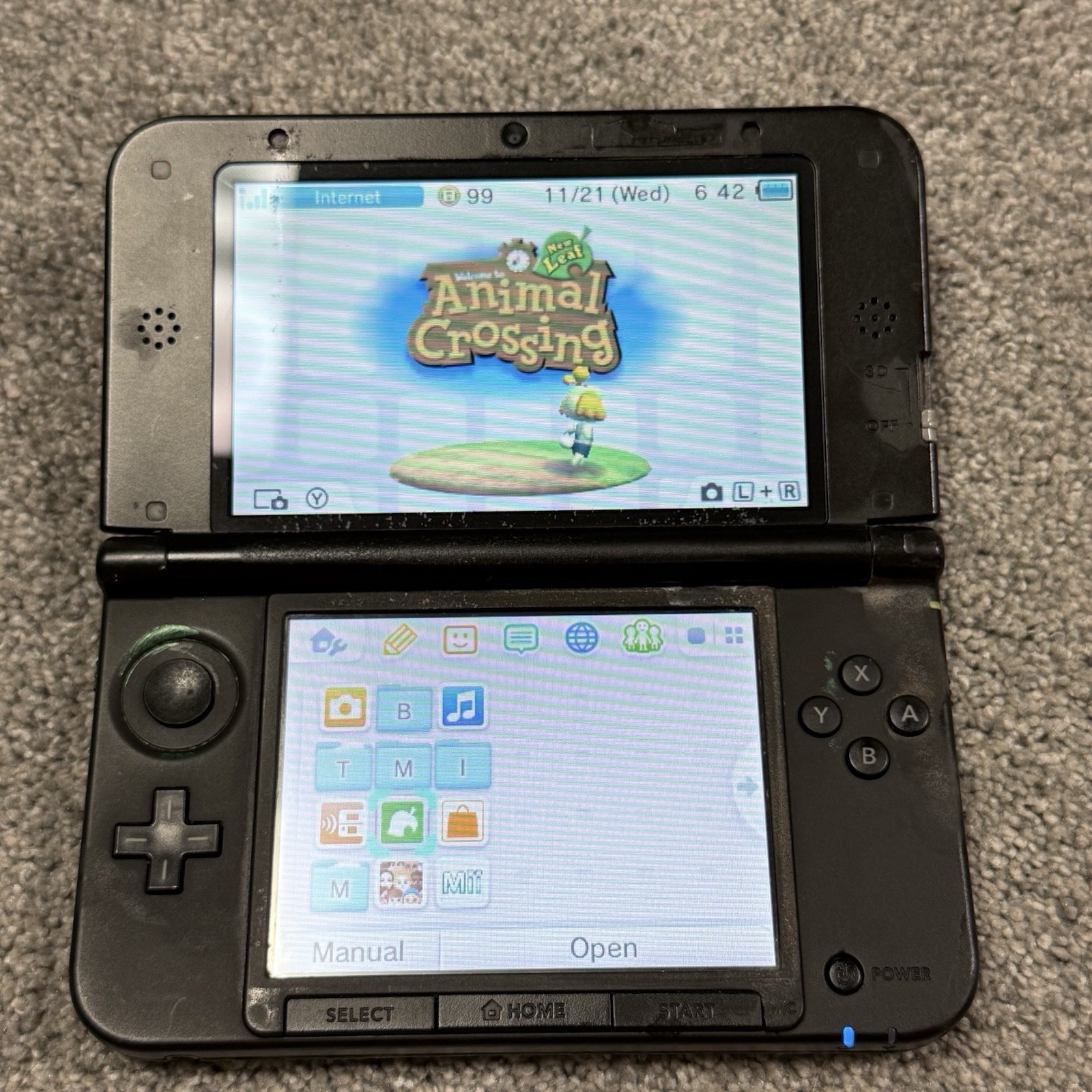 Nintendo 3DS XL Red Black Handheld Console+Animal Crossing & Pokémon Omega Ruby