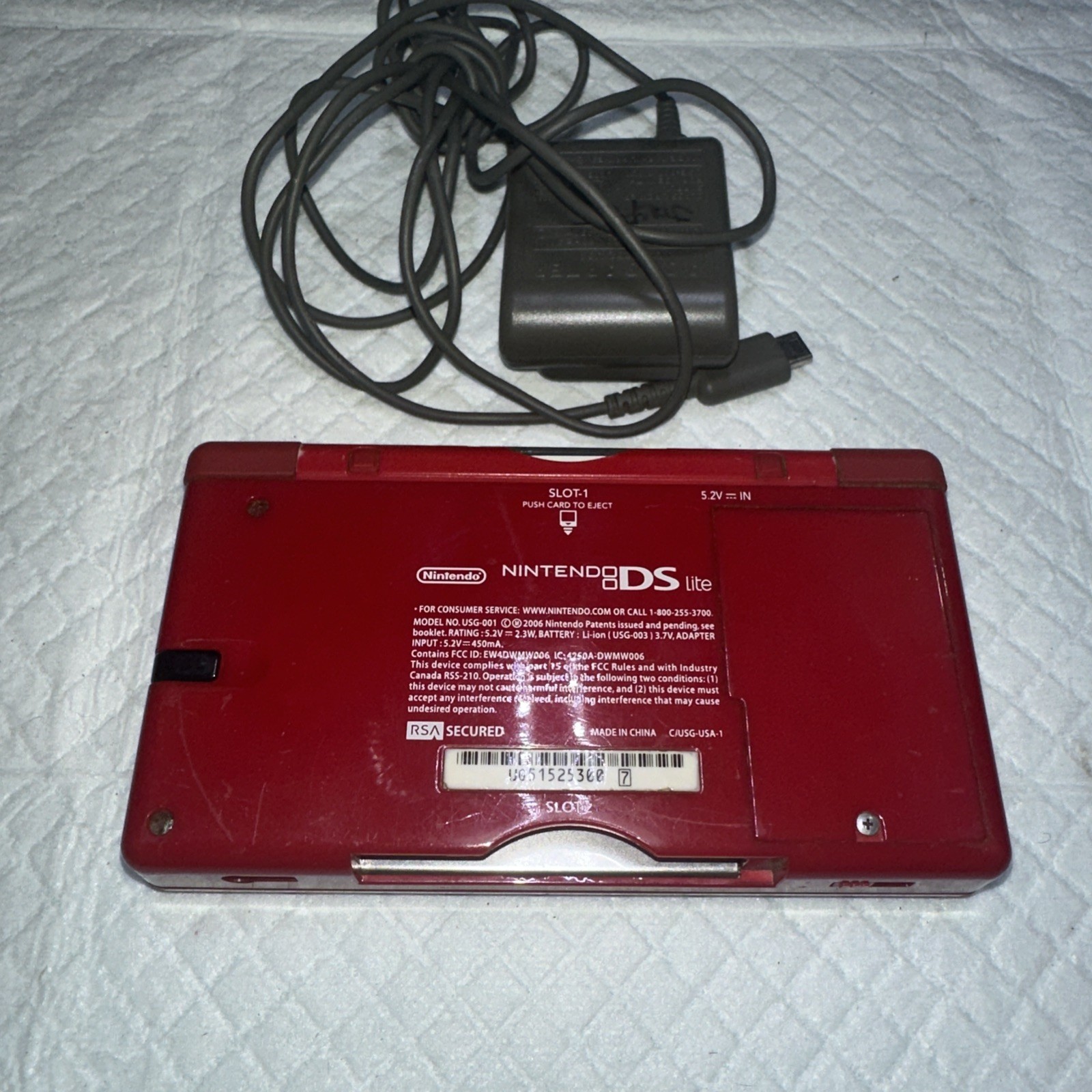 Nintendo DS Lite Mario Edition Console w/ Charger & GBA WORKS! BAD HINGE!