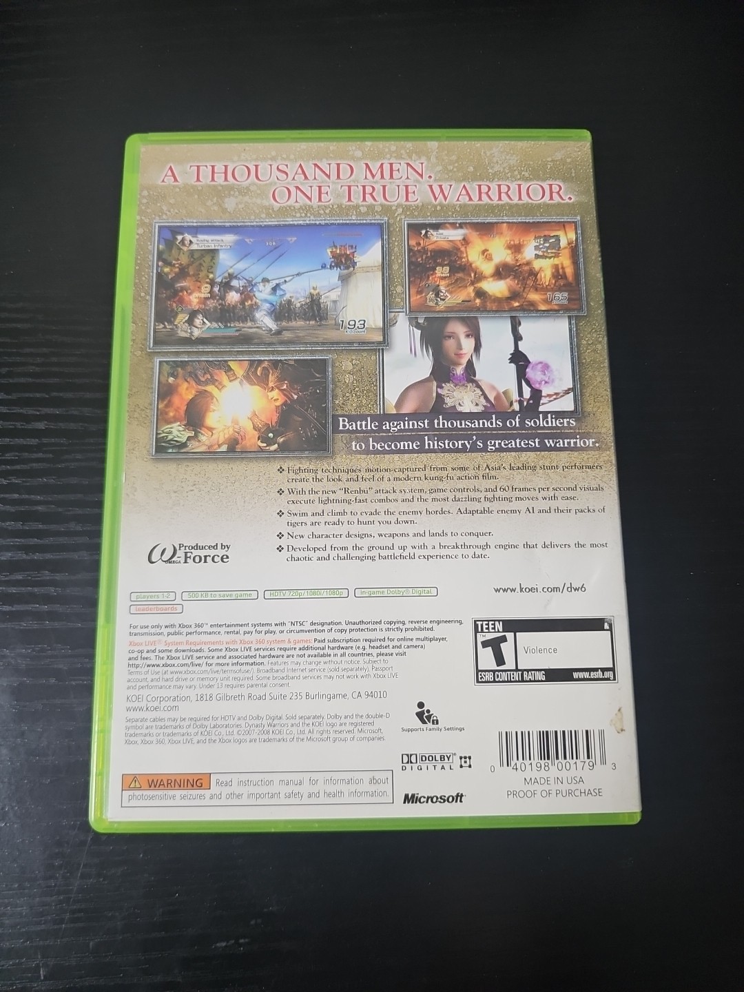 Dynasty Warriors 6 Microsoft Xbox 360 DISC ONLY Tested Free Shipping