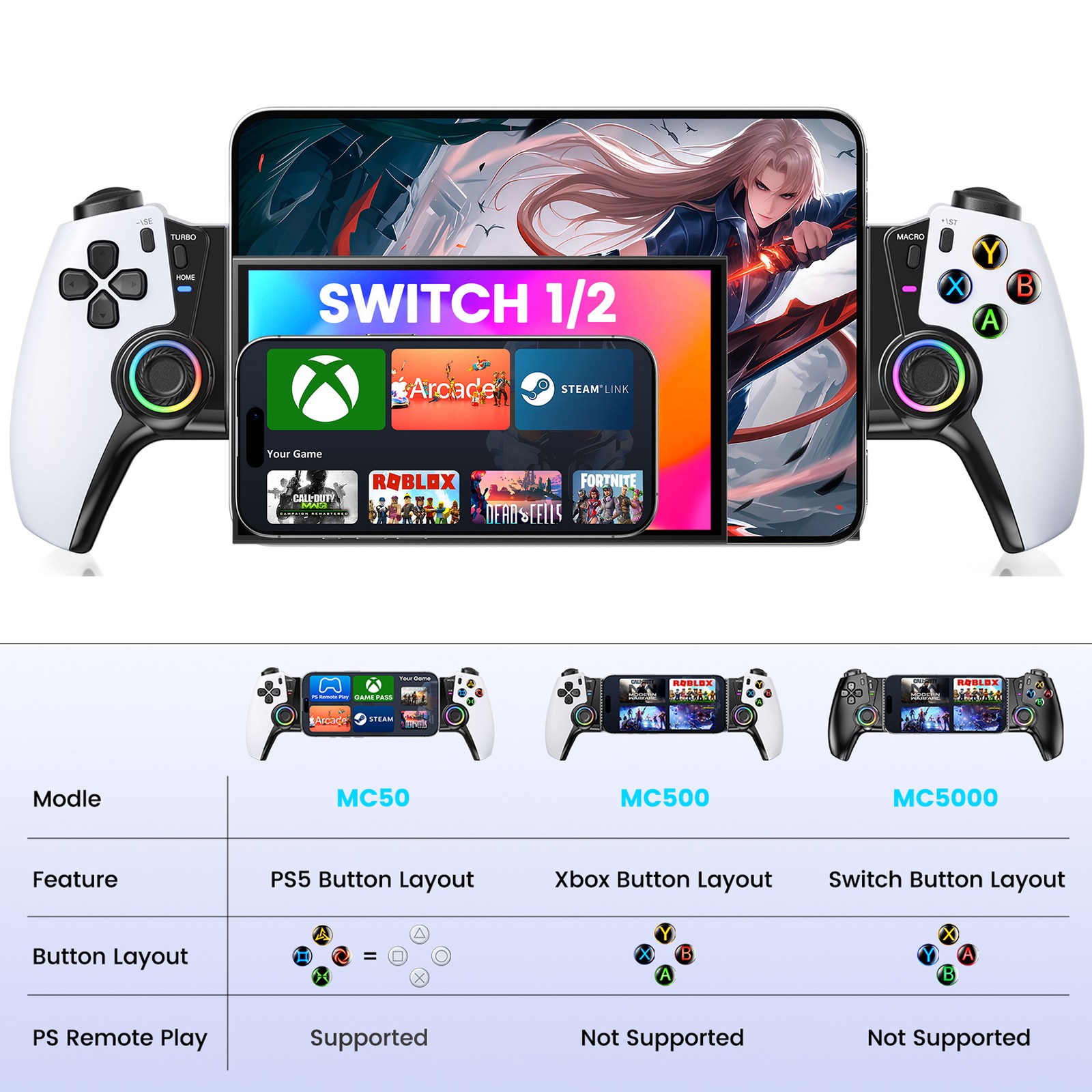 Mobile Gaming Controller for iPhone/Android/Switch 2/Switch/OLED/iPad Mini