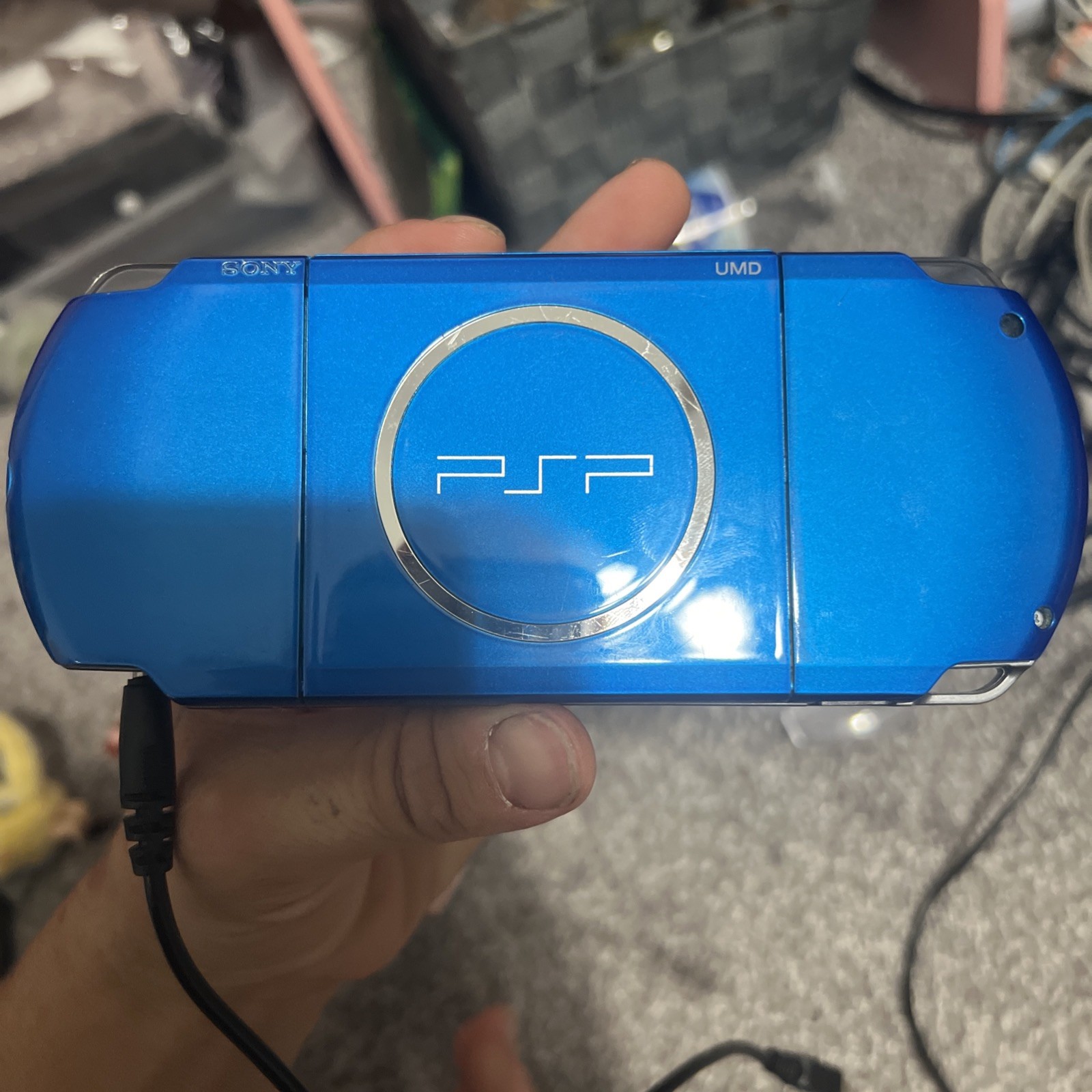 Sony PSP-3000 Blue Console Bundle 64GB with Charger, Case also Custom.