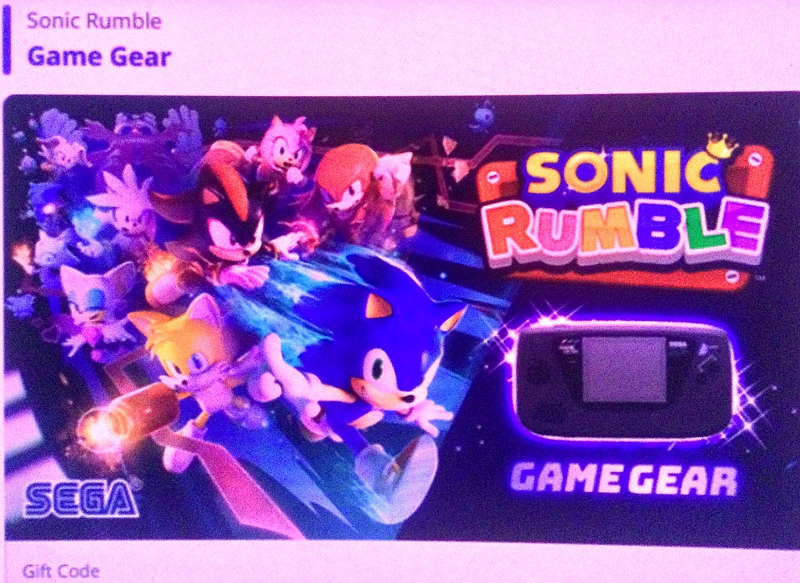 SONIC RUMBLE Game Gear Promo DLC iOS Android PC
