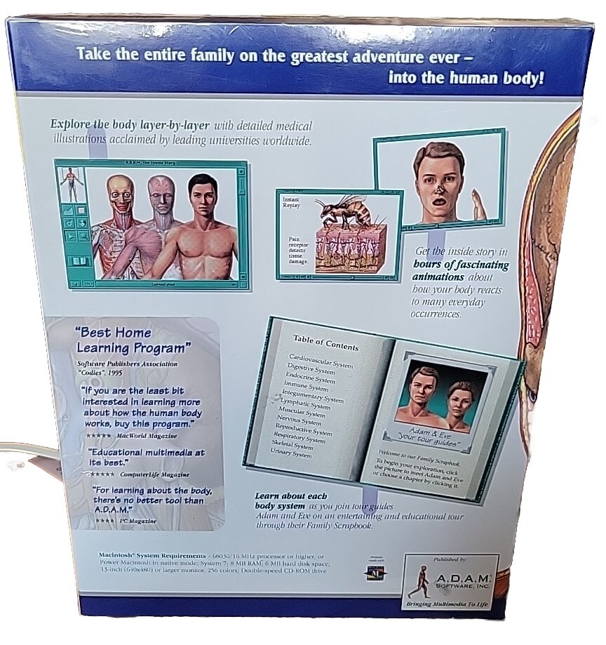 A.D.A.M.: The Inside Story (1995) Medical Instructional CD-ROM Macintosh Big Box