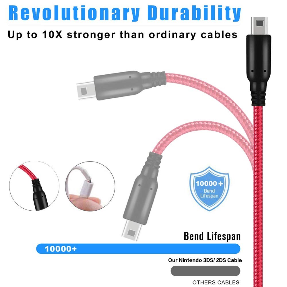 2 Pack 5ft 3DS/ 2DS USB Charger Cable, Nylon Braided Power Charging Cord Cabl