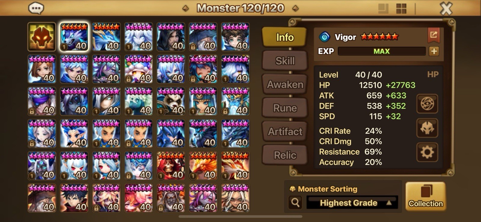 Com2uS Summoners War Monster Storage 120/120 3 ld nat 5 Android iOS