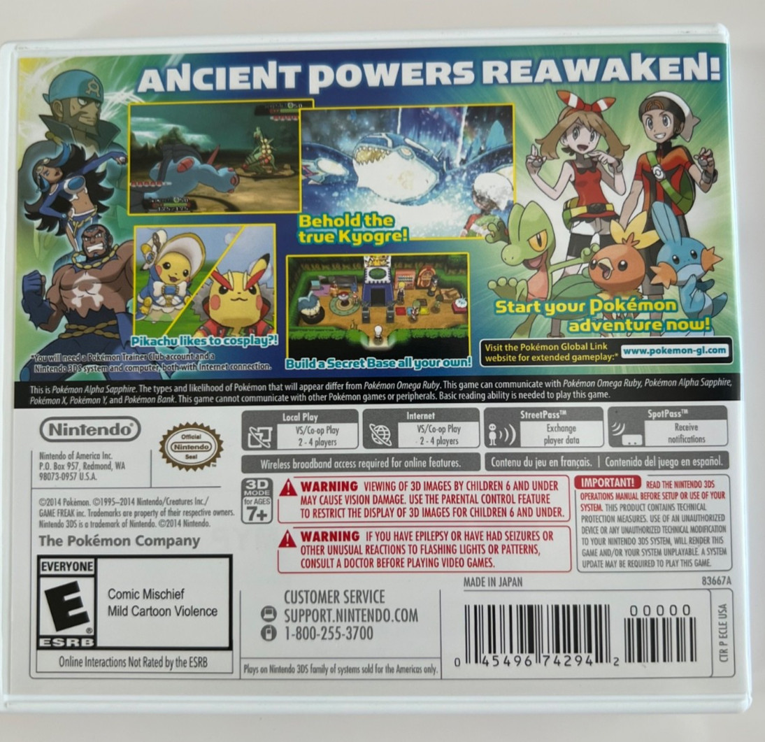Pokemon: Alpha Sapphire (Nintendo 3DS, 2014) – Authentic – CIB Complete