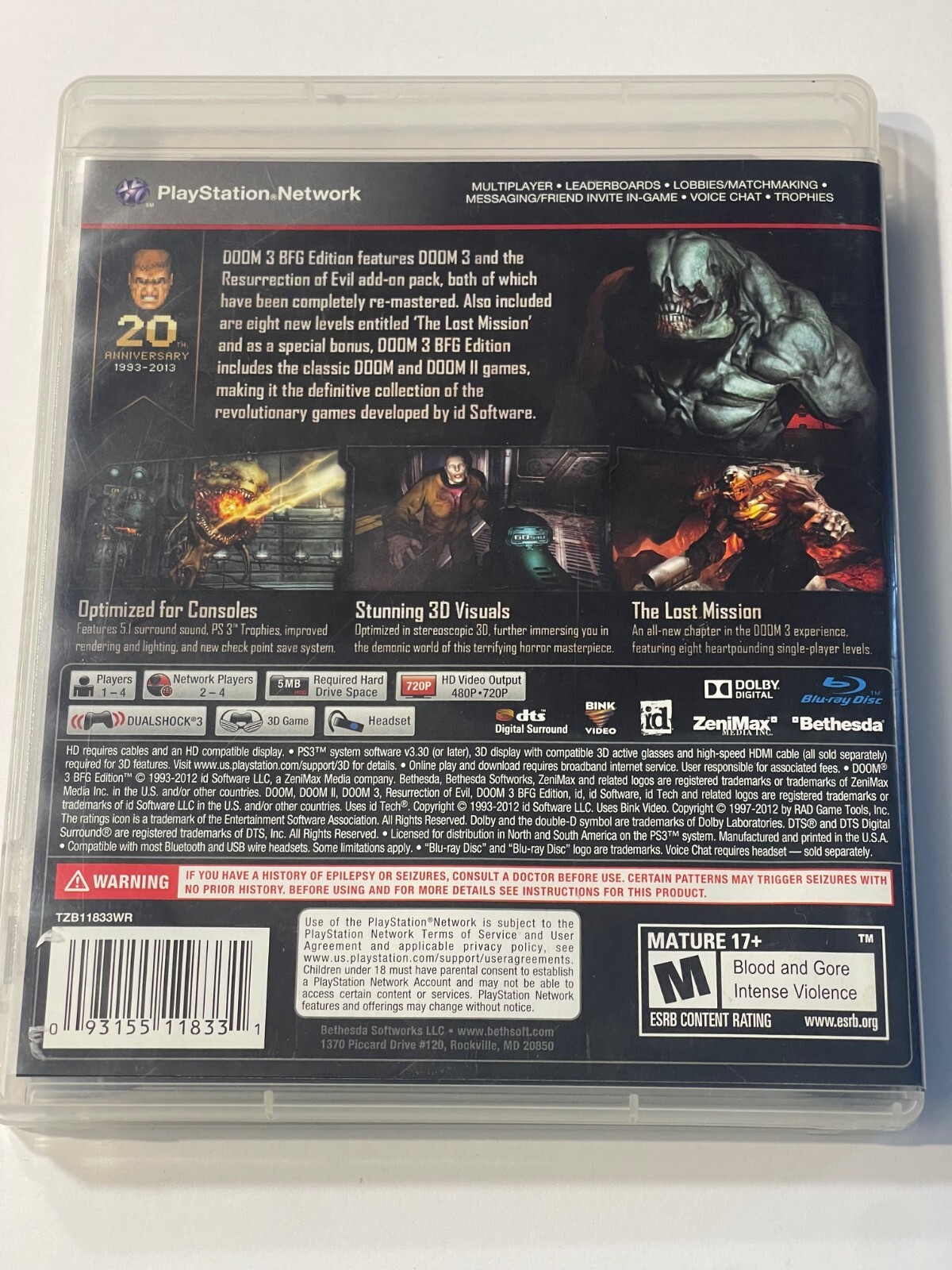 Doom 3 BFG Edition (Sony PlayStation 3 PS3, 2012) Bethesda FPS Shooter – Tested!