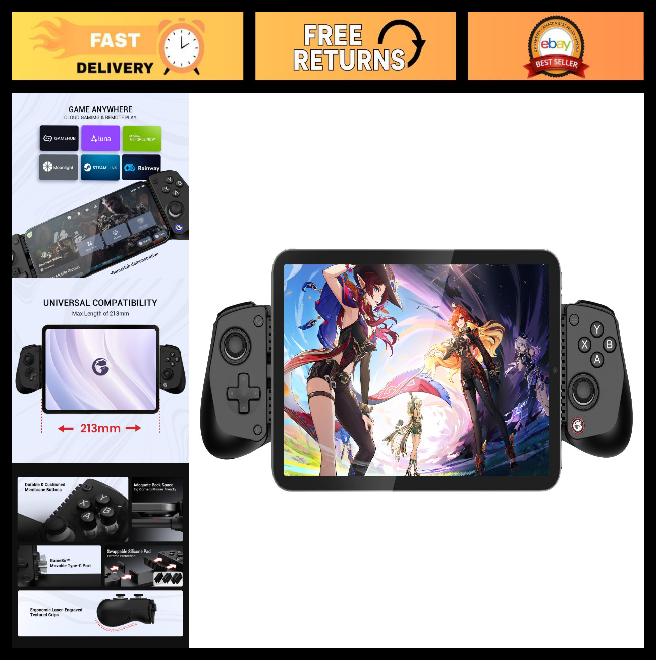 Mobile Gaming Controller for Android & iPhone 15/16 – Hall Effect Joystick, Ergo