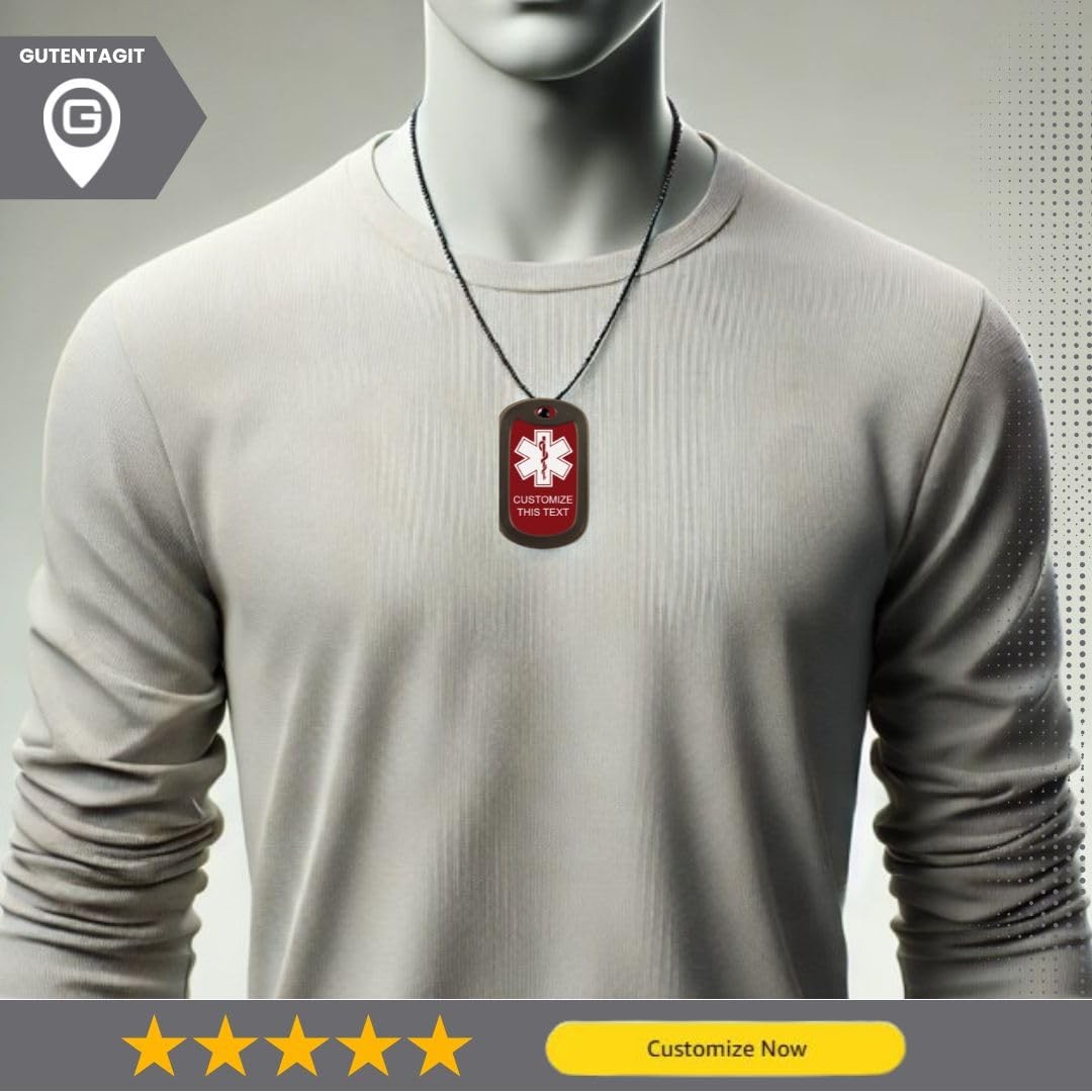Gutentagit – Medical Alert Dog Tag Custom Engraved Medic ID Large, Red