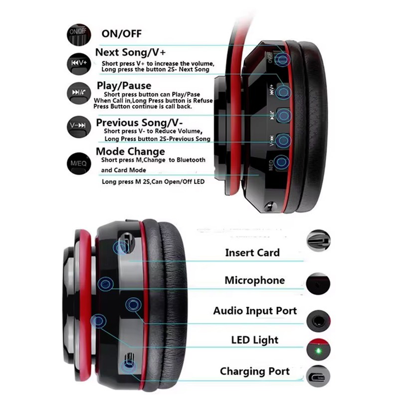 Wireless Foldable Bluetooth Headset Noise Cancellation TF Memory Card for iPhone