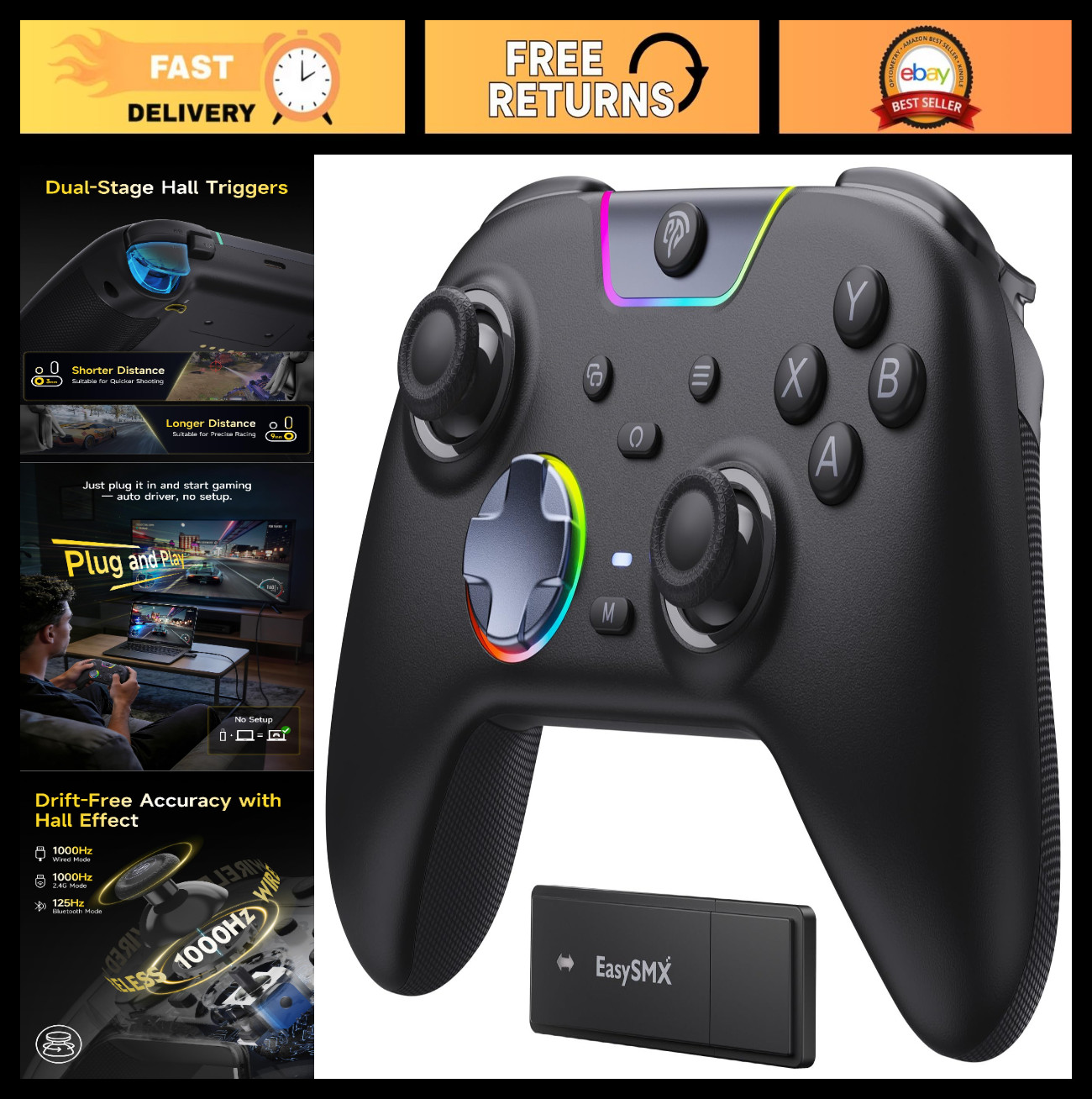 Wireless Gaming Controller for PC, Switch & Phone – Ergonomic, Programmable, Ult