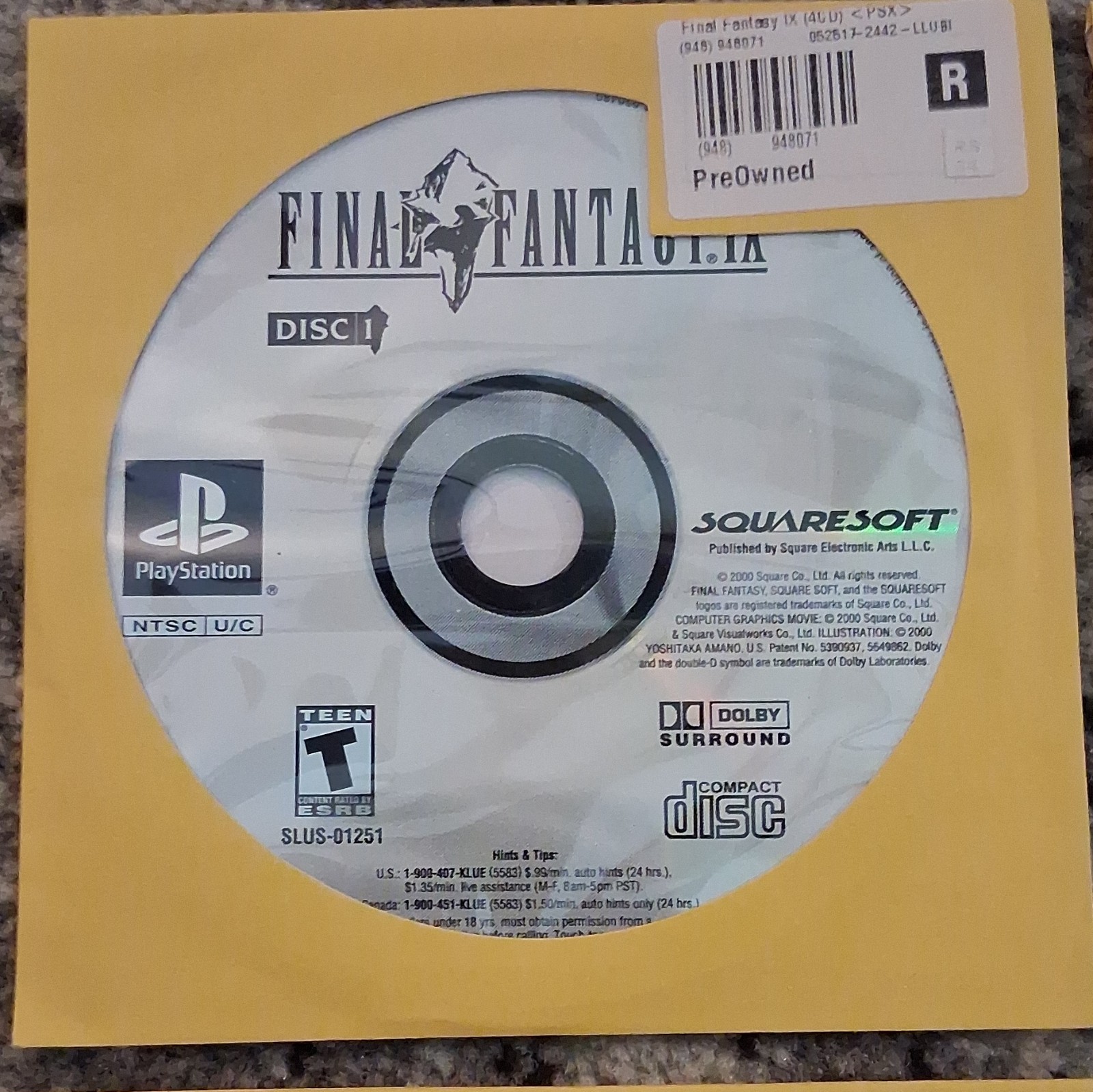 Final Fantasy IX PS1 Disc 1-4 Set, Case Not Included