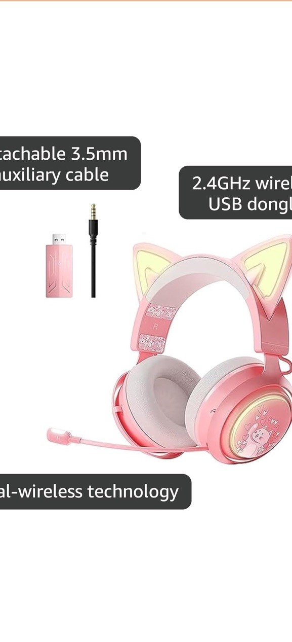 SOMIC GS510 Cat Ear Headset Wireless/Wired Gaming w/Lights, Multi-Modes Pink New
