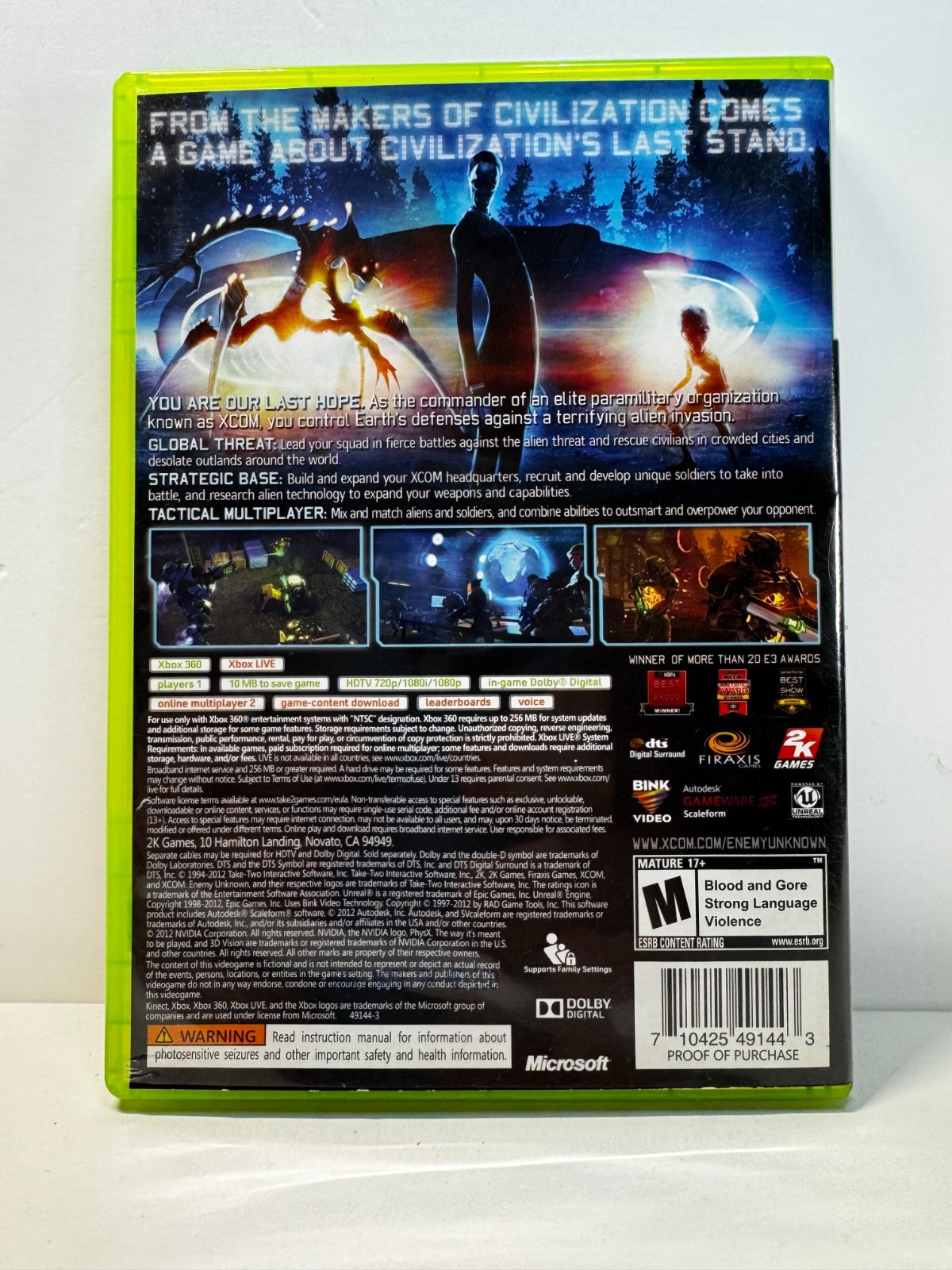 Xcom Enemy Unknown (Microsoft Xbox 360, 2012) Complete CIB with Add-On Tested