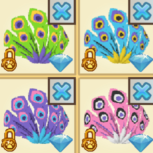 Animal Jam AJ AJC Wild Weekend Colorful Peacock Feathers 4-Item Bundle (Read D.)