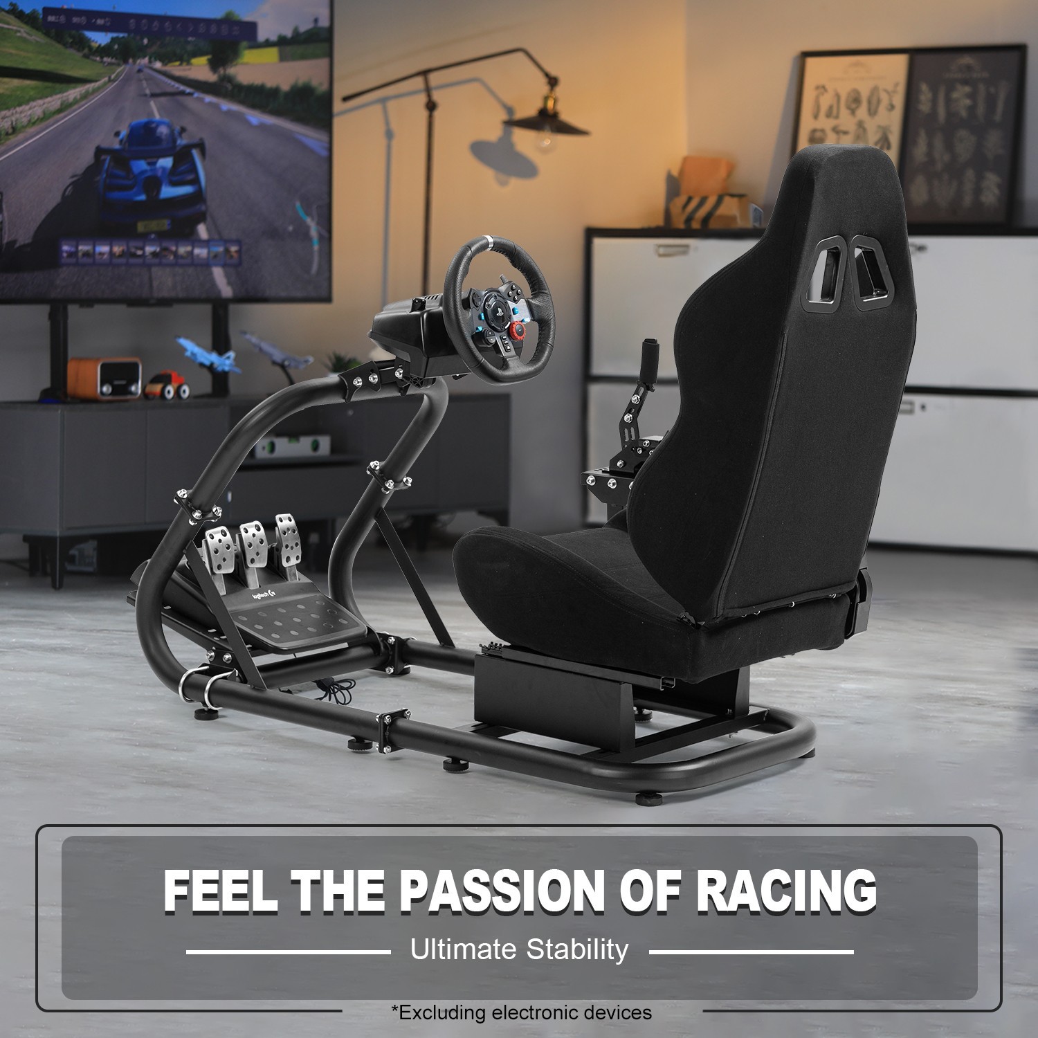 Marada Racing Simulator Cockpit with Black Seat fit Logitech G29 G923 G920 T300