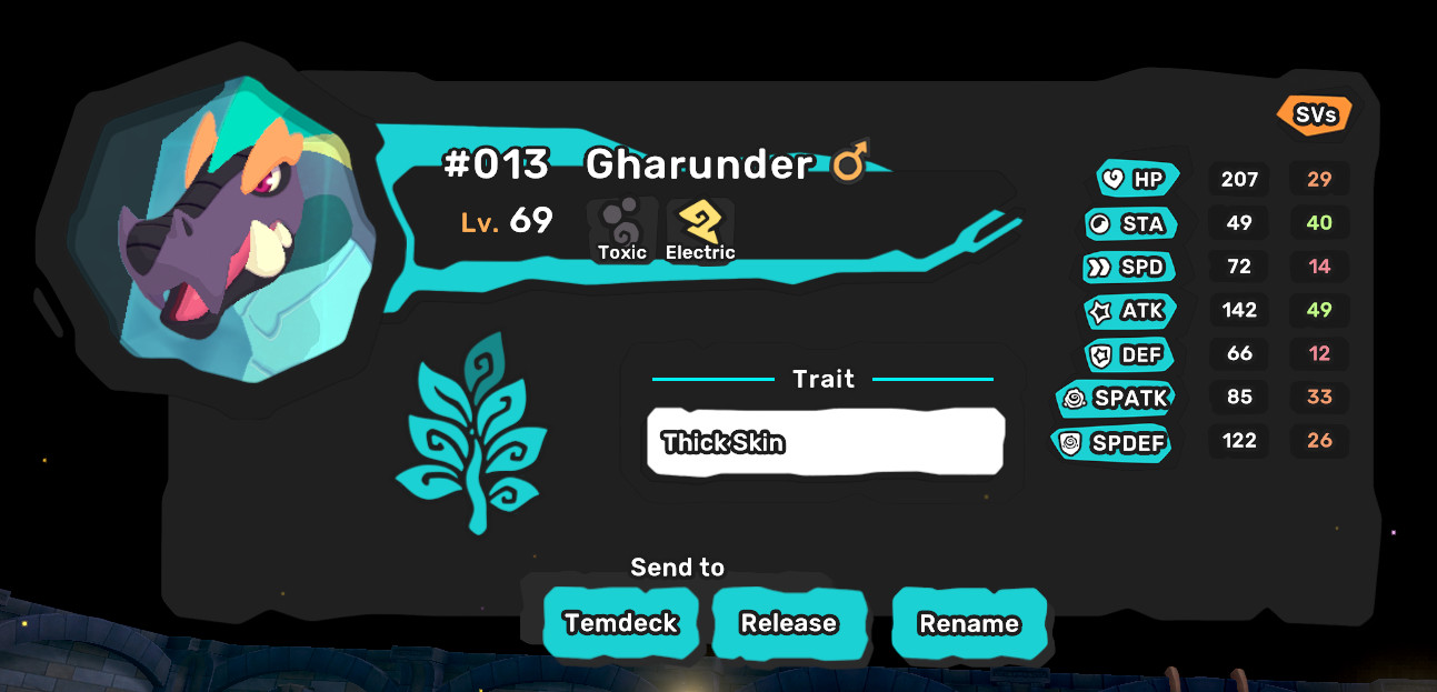 TemTem Gharunder for Anti-Antiquarian Side Quest! Random Stats