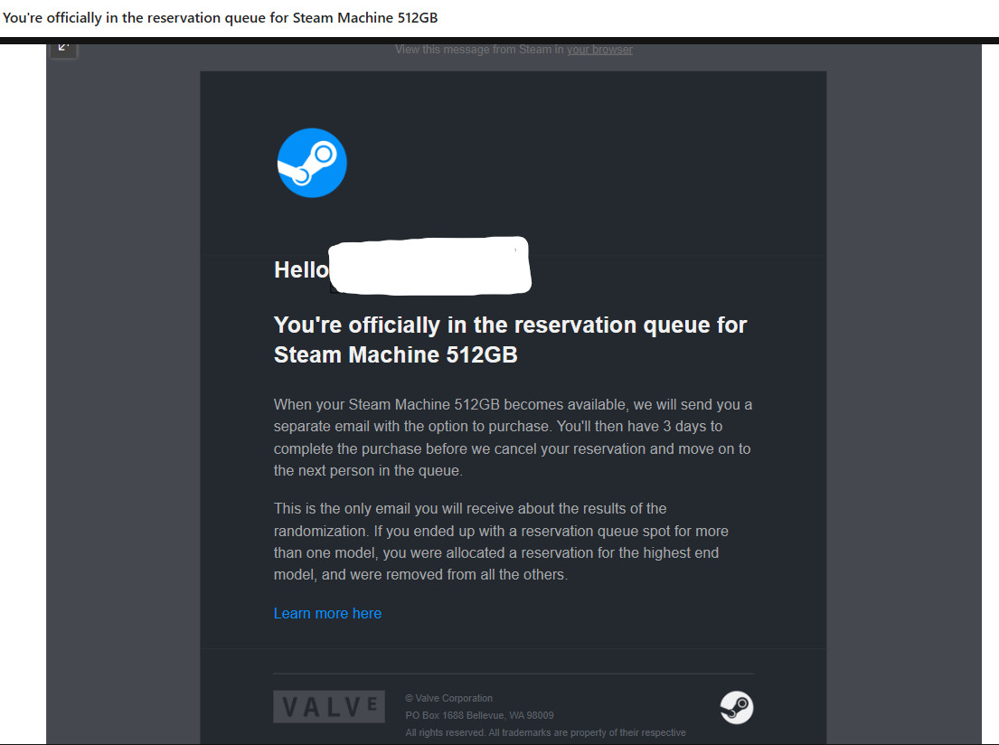 Steam Machine 512GB Valve Gaming PC (NO CONTROLLER) Presale Listing