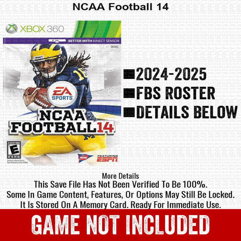 NCAA Football 14 Roster Season Update Xbox 360 USB Save File Real Names