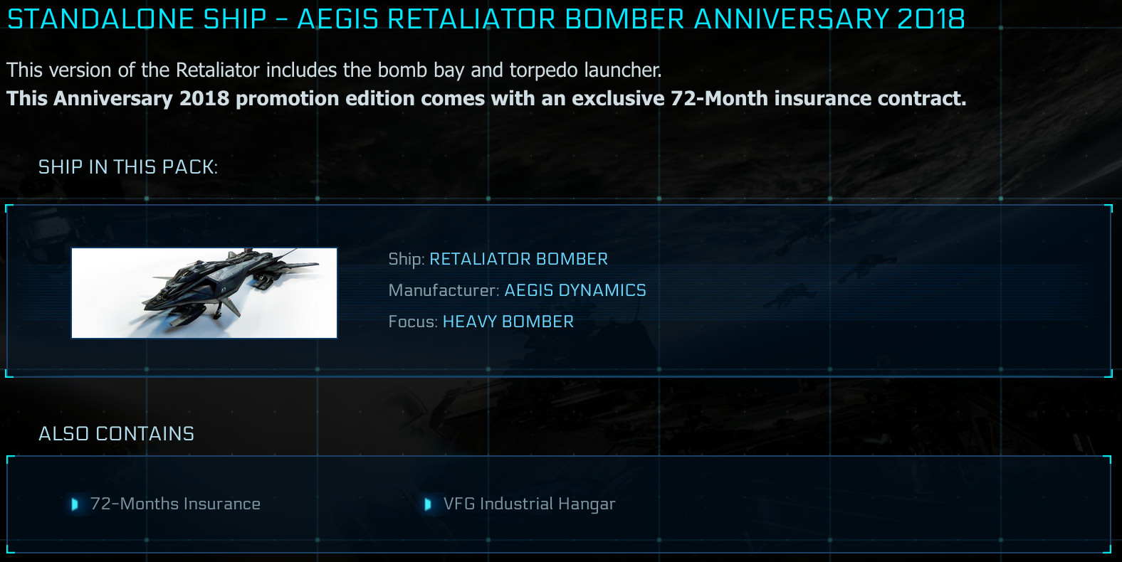 Star Citizen – RETALIATOR BOMBER – (6 Years Insurance) NOT LTI