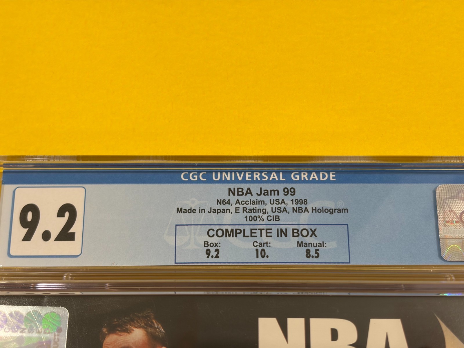 NBA Jam 99 (1st Print, CGC 9.2 w/ 10 GEM Cart!) Nintendo 64 N64 not WATA 😊