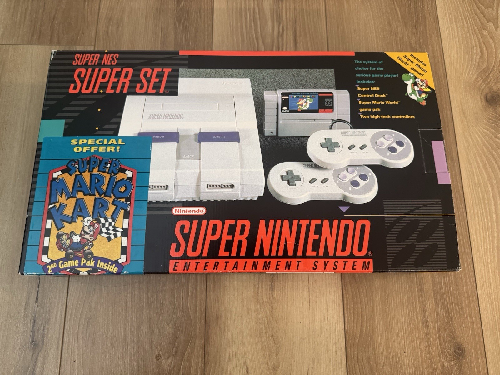 SNES SUPER NINTENDO SUPER MARIO KART CONSOLE SET CIB *Excellent Condition*