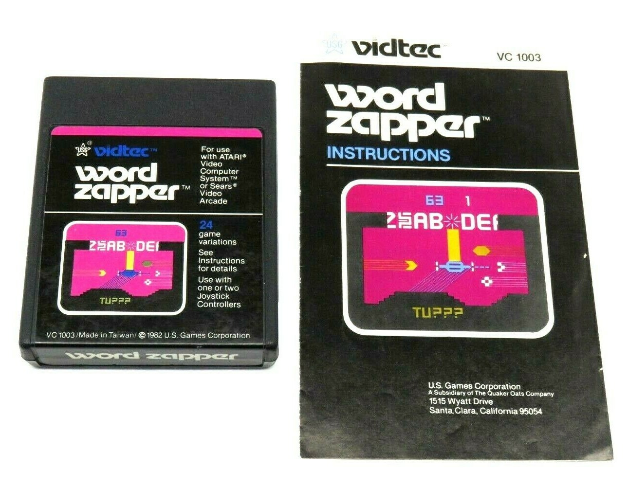 Word Zapper (Atari 2600, 1982) By US Games Vidtec (Cartridge & Manual) NTSC