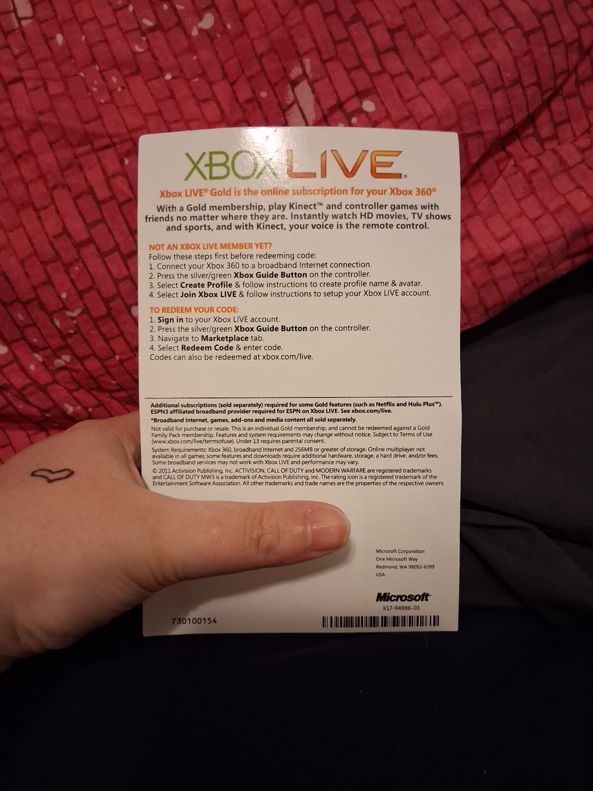 Xbox Live Gold Membership 6 months total with CoD MW3 Gold Pass (unused)