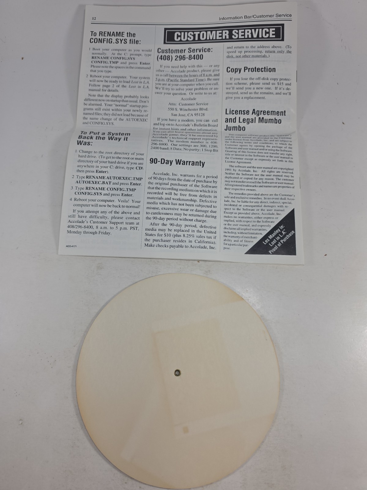 Les Manley In: Lost In L.A. (1991 MS-Dos 3.5″) Accolade – Complete