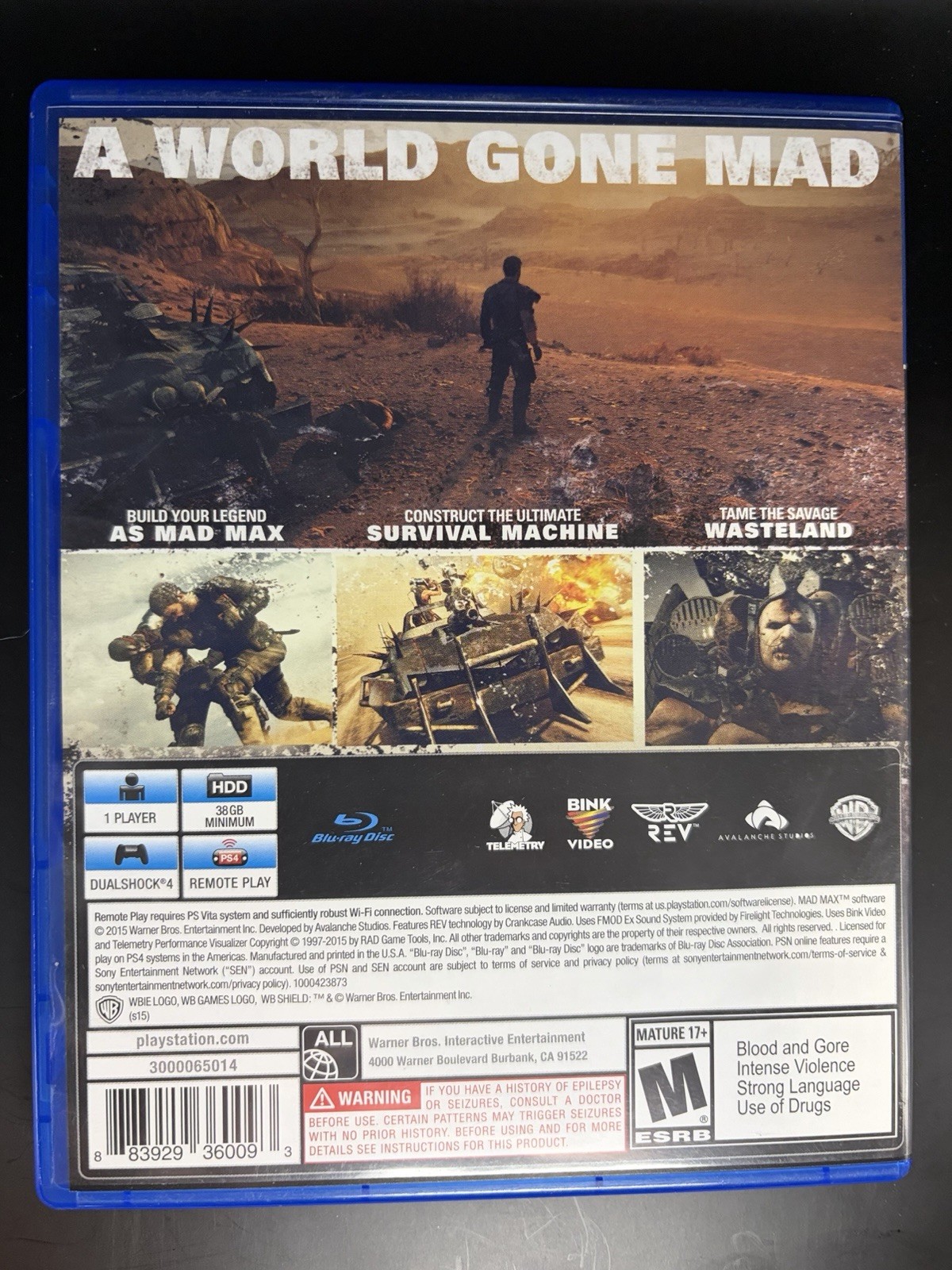 Warner Bros. Entertainment Mad Max Original DVD Keep Case Box Art PS4