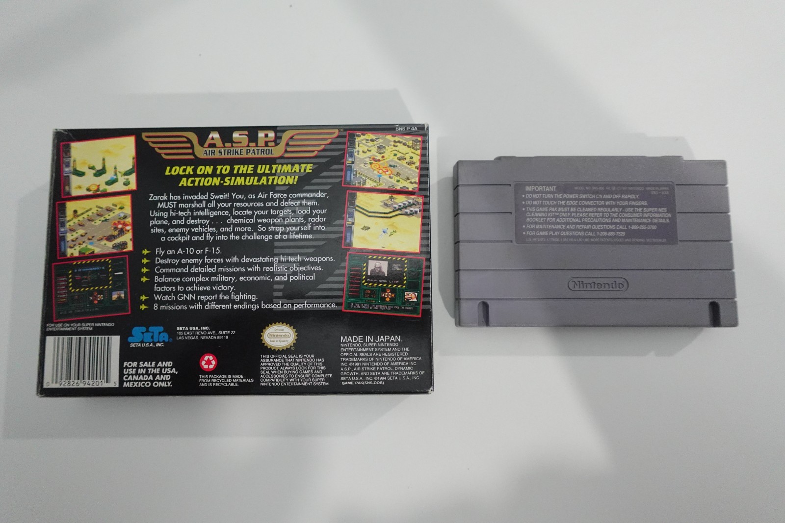 Air Strike Patrol A.S.P. (Super Nintendo SNES, 1994) with Box Nice Condition!