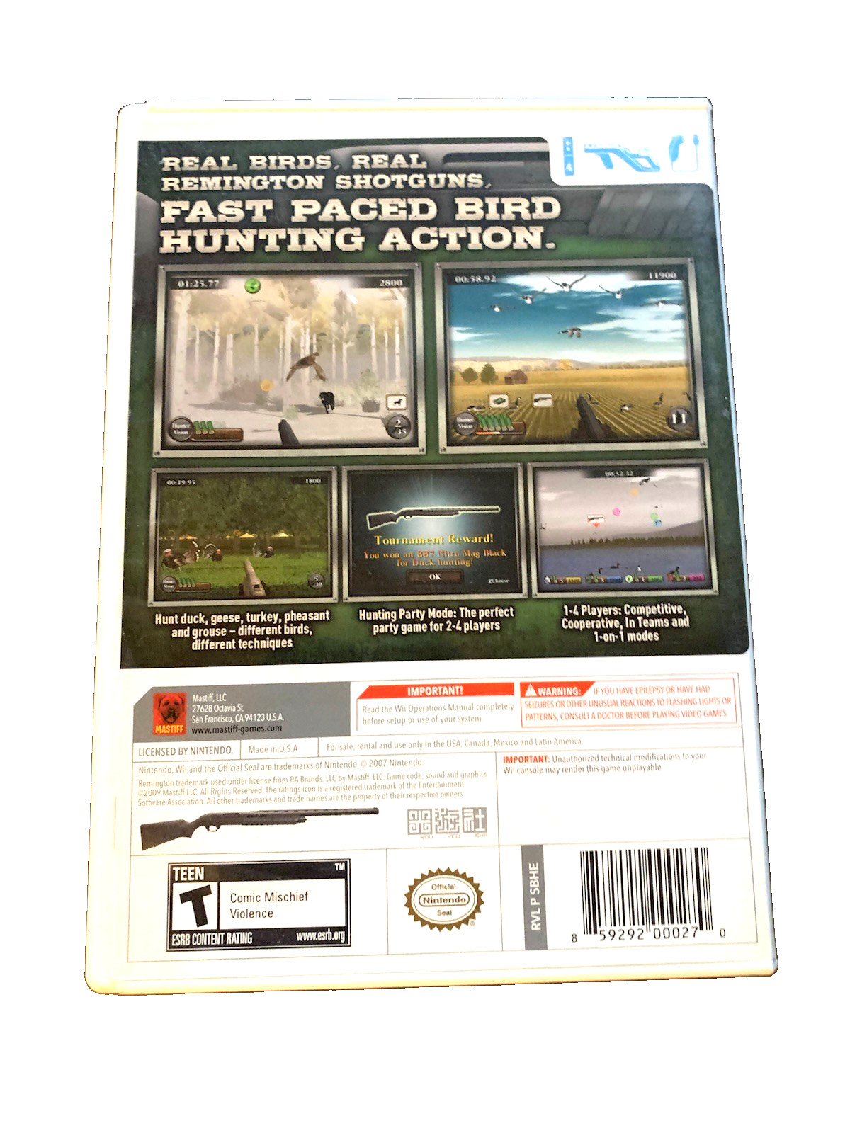 Remington Great American Bird Hunt Nintendo Wii 2009 Game CIB Complete In Box