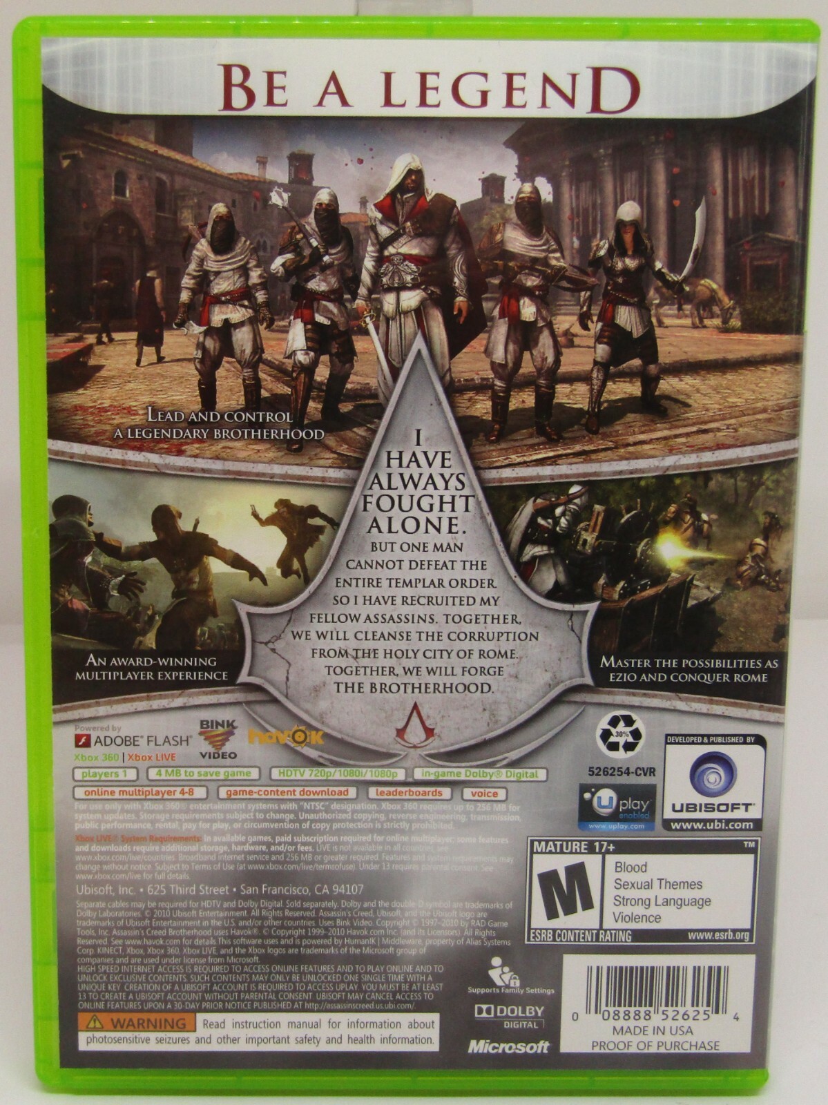 Assassin’s Creed: Brotherhood Xbox 360 Complete with manual.