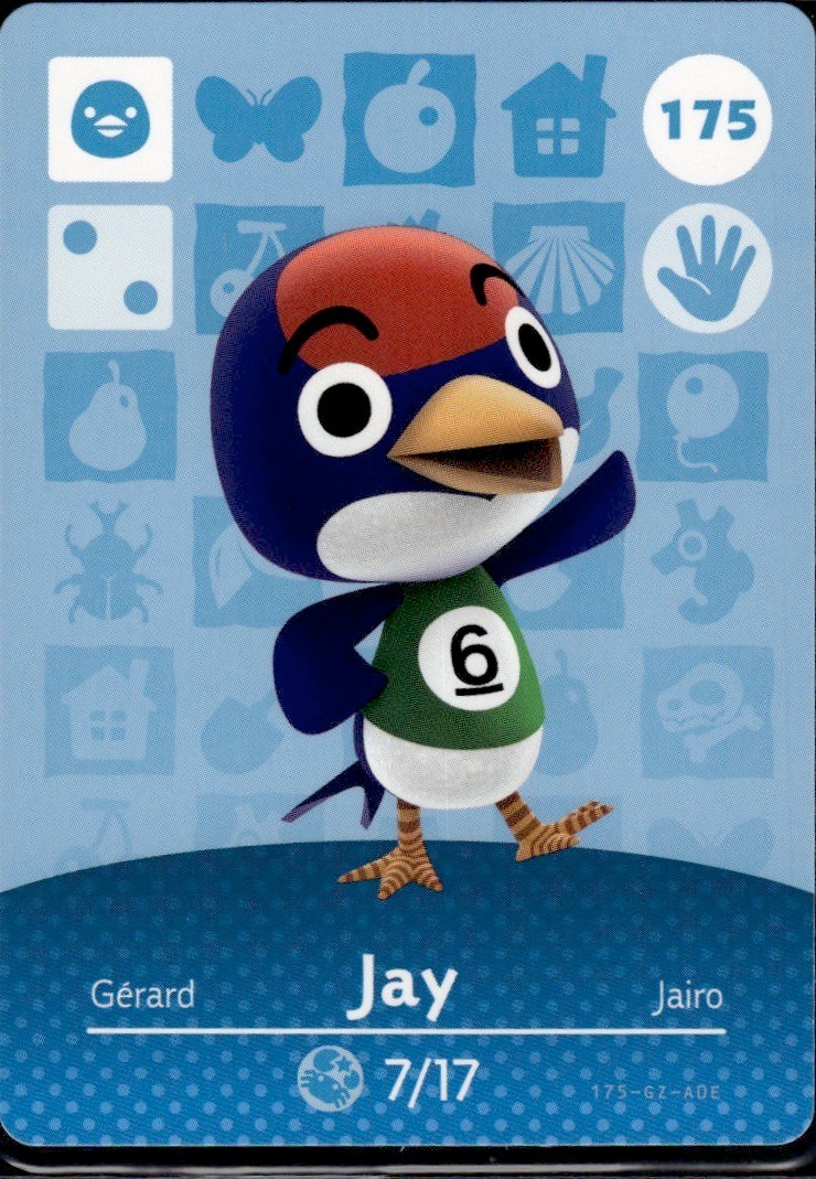 175 Jay Amiibo Card 175 Series 2 Animal Crossing Nintendo Switch NA Region