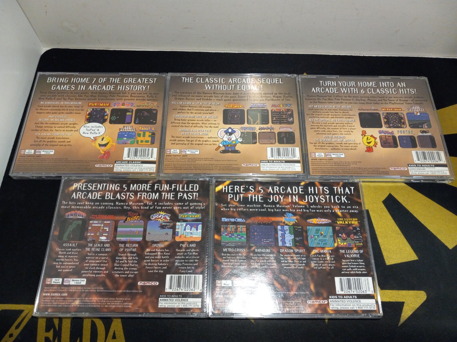 Namco Museum Vol. 1, 2, 3, 4 & 5 Complete Set Black Label for PlayStation 1 PS1