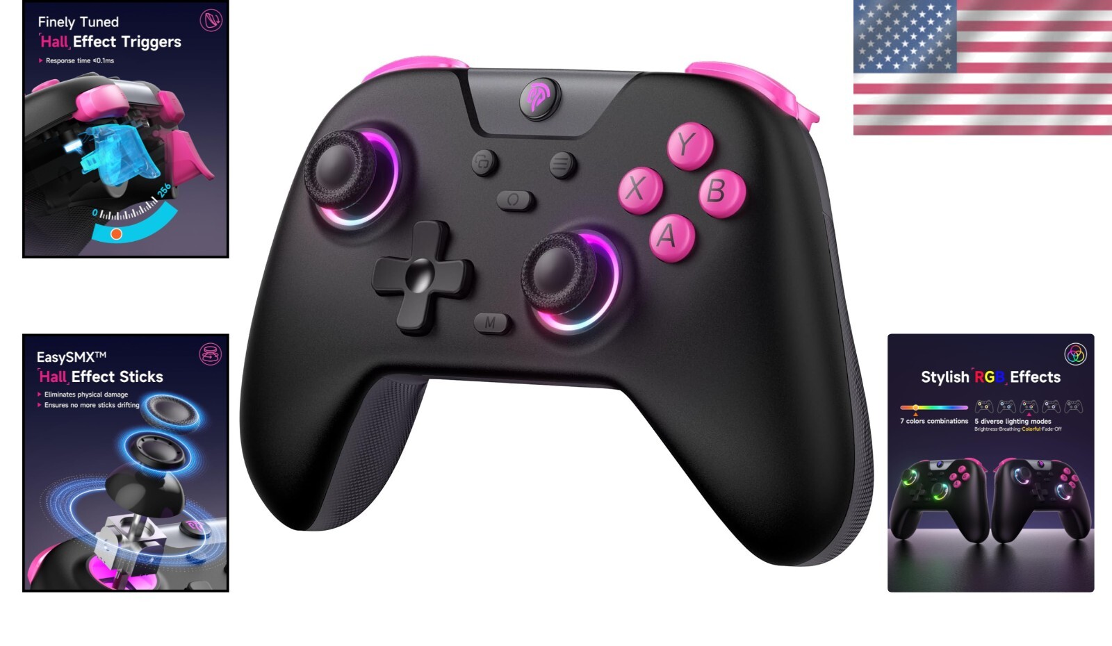 2.4g Wireless Gaming Controller – Multi-Platform with RGB Lights & Hall Effect