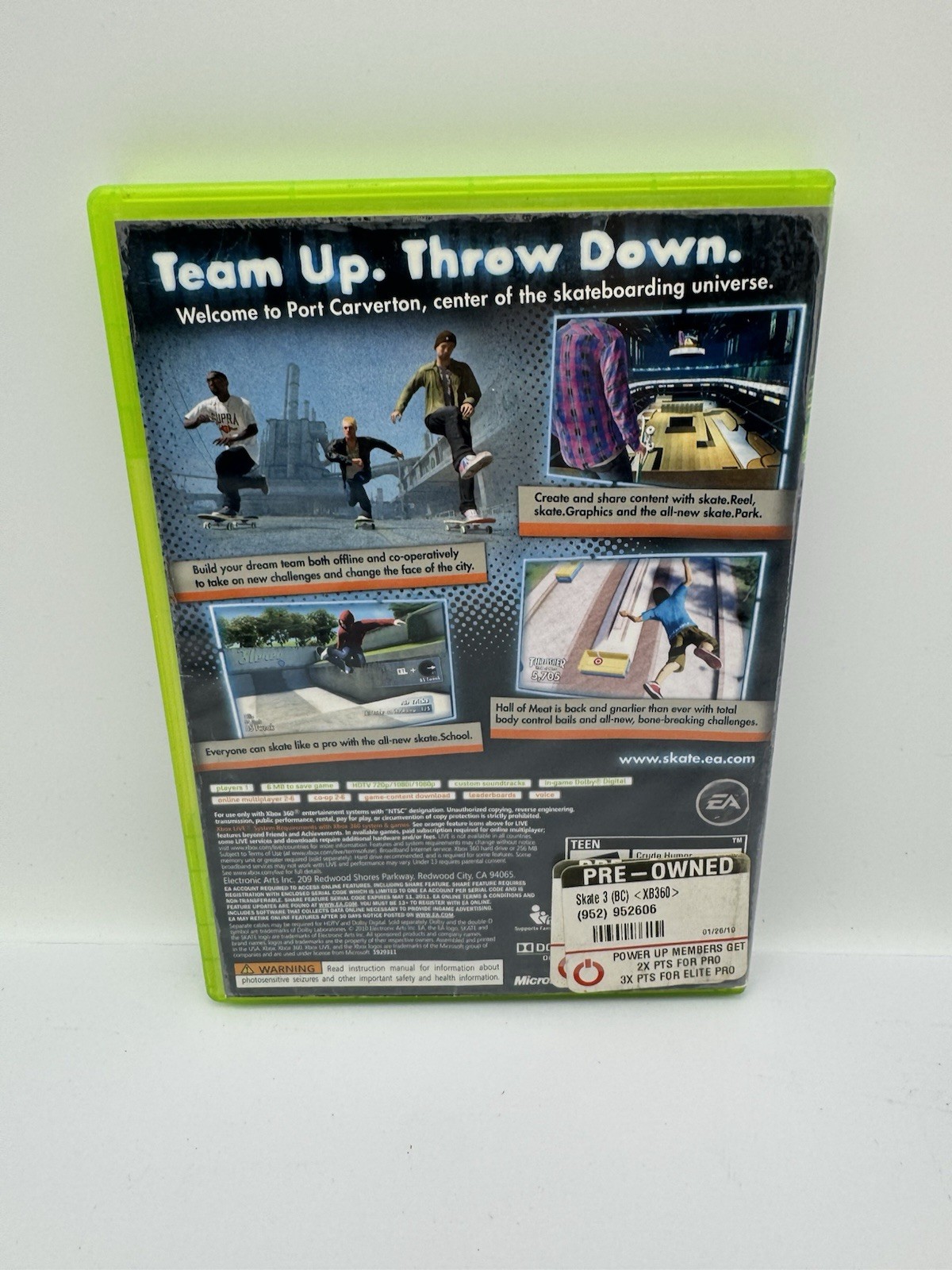 Electronic Arts Skate 3 Xbox 360 Teen 2010 Skateboarding Untested/ Free Return