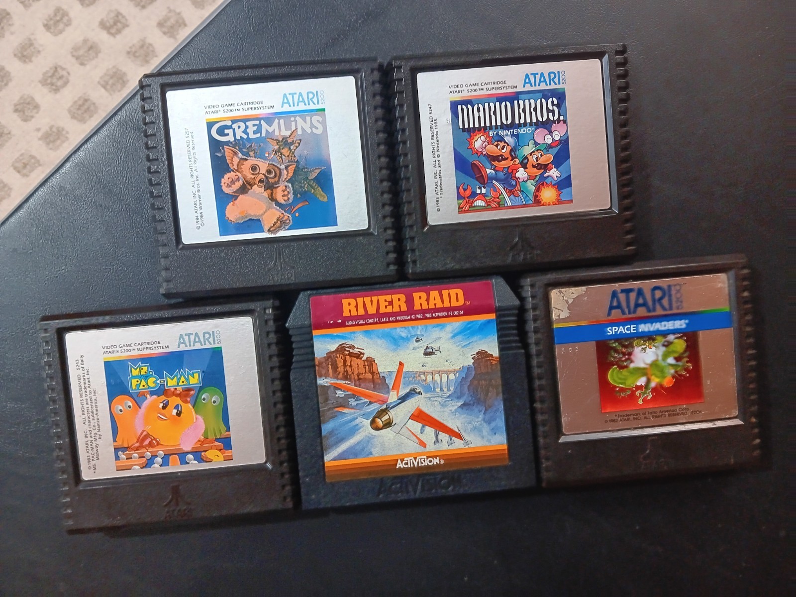 Atari 5200 Game Cartridge Lot 5 Total Gremlins Mario Bros Ms Pac-Man Tested VTG