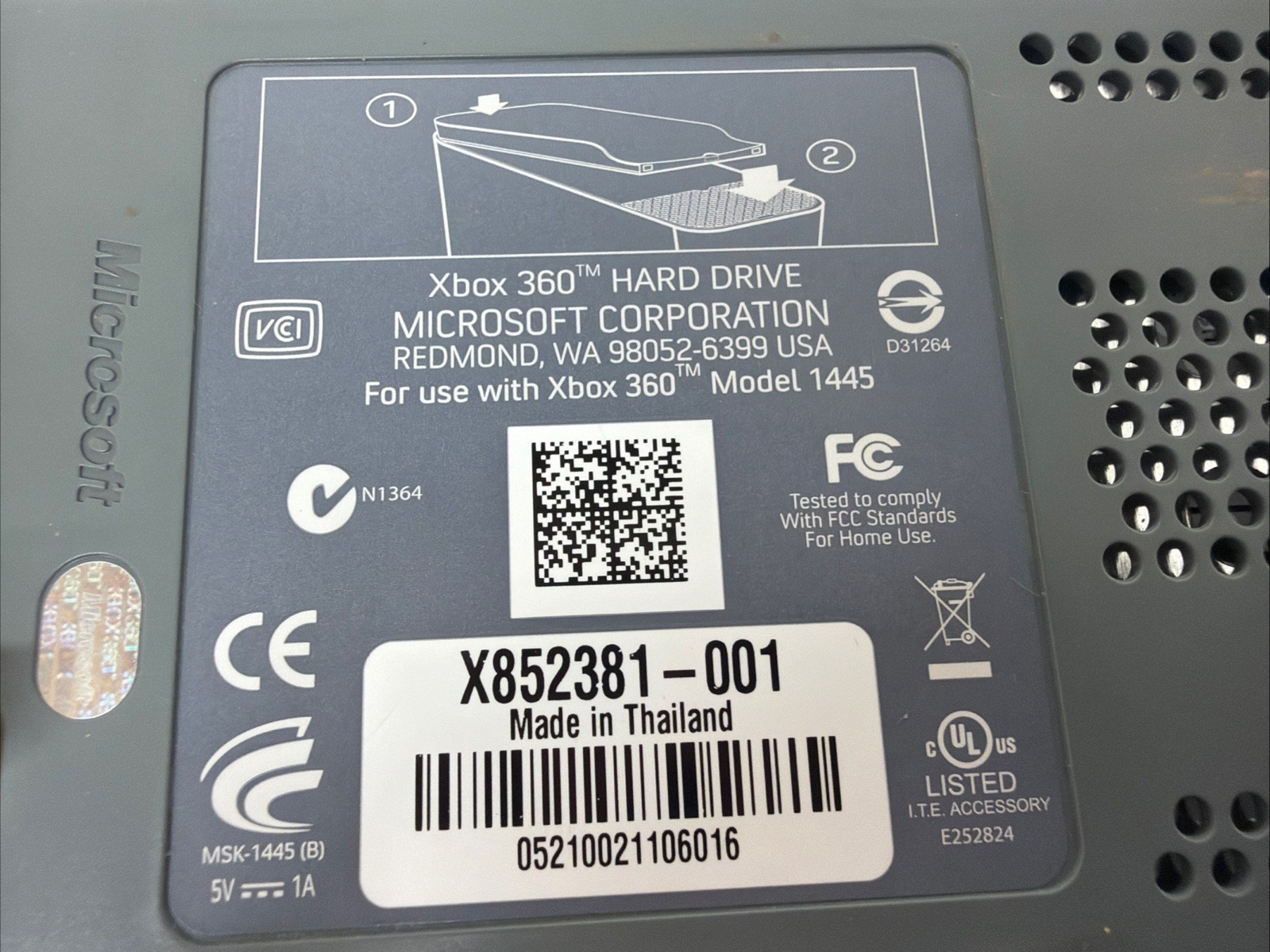 Microsoft XBOX 360 Gaming Console 120GB Hard Drive HDD Model # 1445