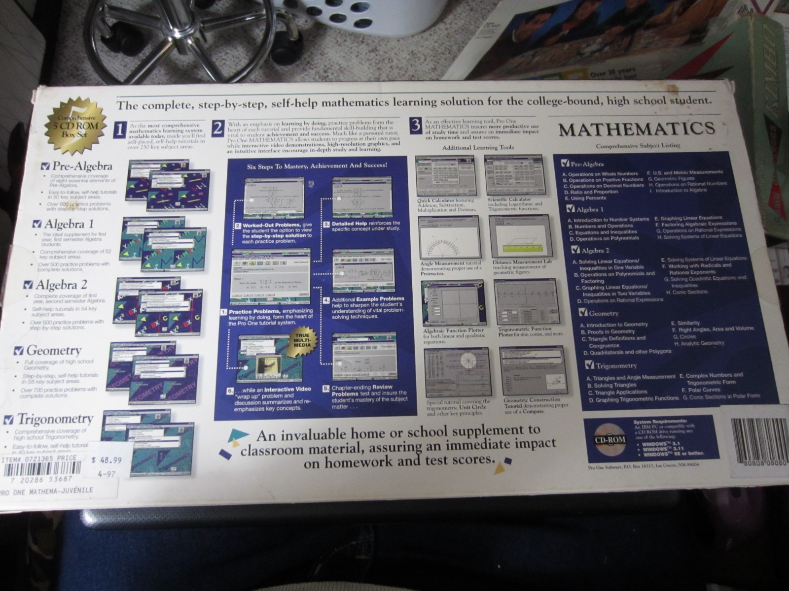 Pro One Multimedia Mathematics Pre-Alg, Alg 1, Alg 2, Geometry & Trig (PC,