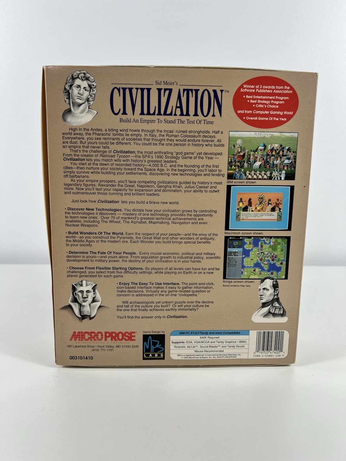Sid Meier’s Civilization PC Big Box 3.5″ Disks MicroProse 1993