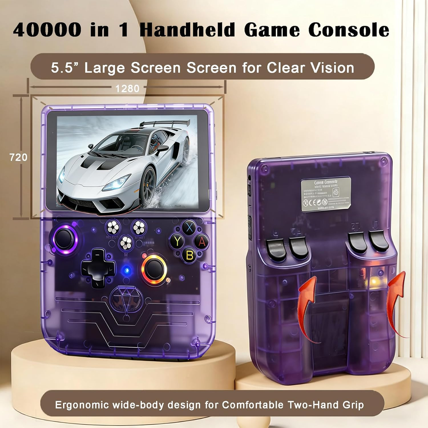 R60MAX Handheld Game Console, 5.5″ IPS Screen, 40000 Games, 128GB TF Card