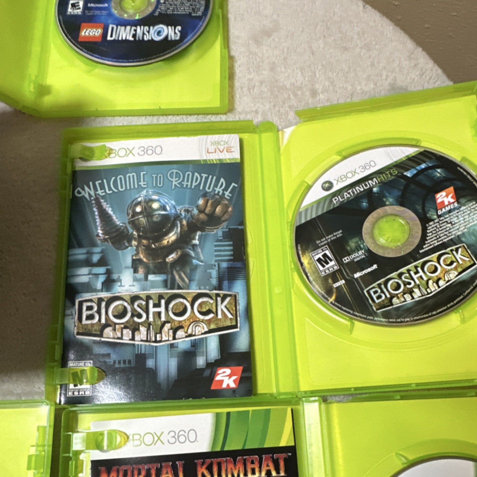 Xbox 360 5 lot Kinect adventures LEGO Dimensions BioShock Fable 2 mortal kombat